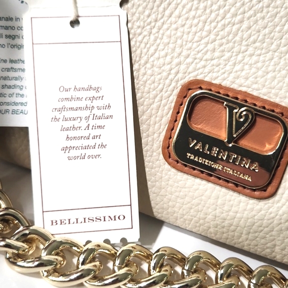 NWT Valentina Italian Pebbled Leather Flap Crossbody Shoulder Bag with Chain - Picture 12 of 16